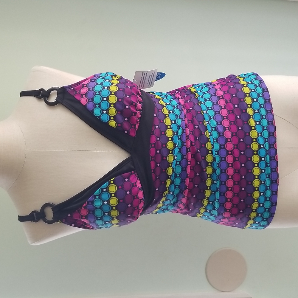 WAVE ZONE Multicolored Tankini Swim Top  Sz.8 misses